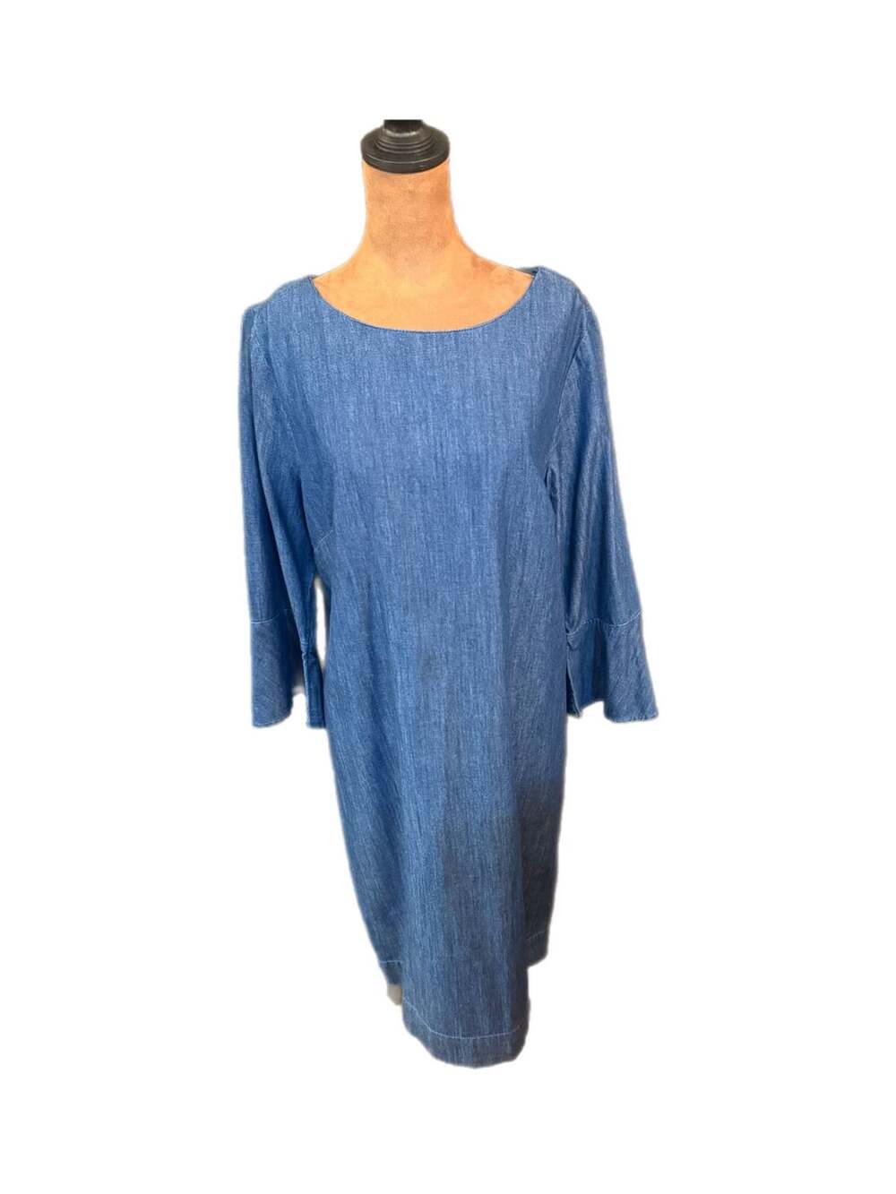 Talbots Denim Flounce Sleeve Shift Dress Women’s 12 Blue Cotton Bell Sleeve
